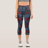 赤と青のパッチワーク：パーソナライズされたロゴと文字 カプリレギンス (正面)