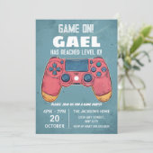 赤と青のビデオゲームの子供の誕生日パーティー 招待状 (スタンド正面)