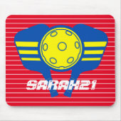 赤と青のピックボールをキャッチするモノグラムの目 マウスパッド (正面)