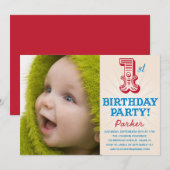 赤と青のファースト | 初めての誕生日 招待状 (正面/裏面)