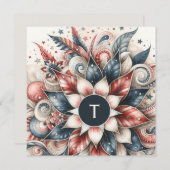 赤と青のフェスティバルモノグラムフラットカード (正面/裏面)