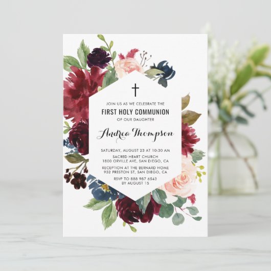 赤と青のフローラフレーム第1聖餐式 招待状 (スタンド正面)