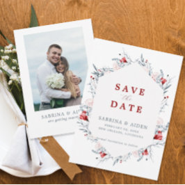 赤と青のフローラ結婚の写真は日付を保存 セーブザデート