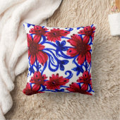 赤と青のフローラ クッション (ブランケット)