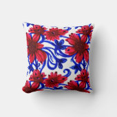 赤と青のフローラ クッション (正面)