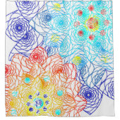 赤と青のフローラ シャワーカーテン (正面)