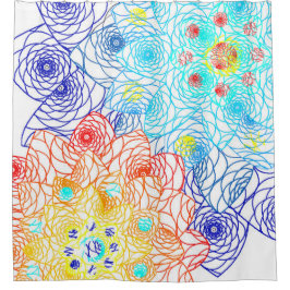 赤と青のフローラ シャワーカーテン