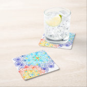 赤と青のフローラ スクエアペーパーコースター (インサイチュ)