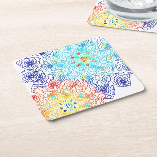 赤と青のフローラ スクエアペーパーコースター (アングル)