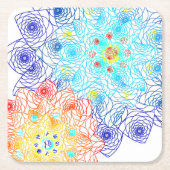 赤と青のフローラ スクエアペーパーコースター (正面)