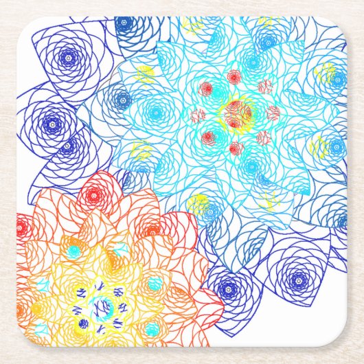 赤と青のフローラ スクエアペーパーコースター (正面)