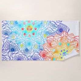 赤と青のフローラ ビーチタオル