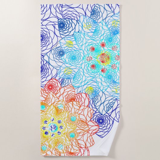 赤と青のフローラ ビーチタオル (正面)