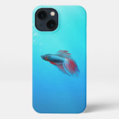 赤と青のベッタシャムの戦闘魚 iPhoneケース (裏面)