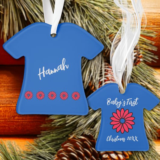 赤と青のベビーガールの初めてのクリスマス オーナメント