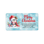 赤と青のペンギンのパーソナライズされたクリスマス ラベル (正面)