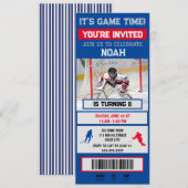 赤と青のホッケー・ゴールキーパーのチケット・パーティー招待状 招待状 (正面/裏面)