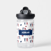 赤と青のボクシンググローブボクサーパターン ウォーターボトル (正面)