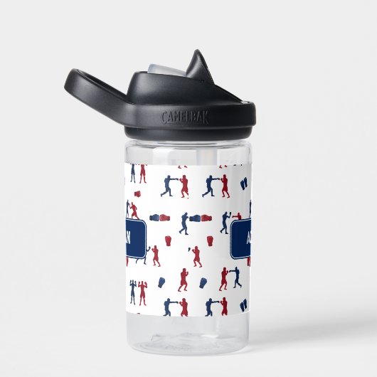 赤と青のボクシンググローブボクサーパターン ウォーターボトル (右面)