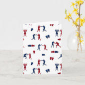 赤と青のボクシンググローブボクサーパターン カード (黄色い花)