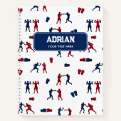 赤と青のボクシンググローブボクサーパターン ノートブック (正面)