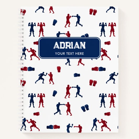 赤と青のボクシンググローブボクサーパターン ノートブック (正面)