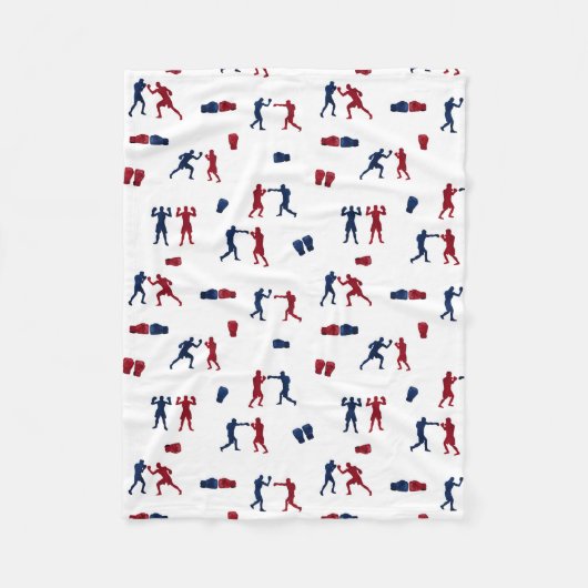 赤と青のボクシンググローブボクサーパターン フリースブランケット (正面)