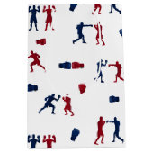 赤と青のボクシンググローブボクサーパターン ミディアムペーパーバッグ (正面)