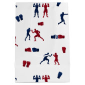 赤と青のボクシンググローブボクサーパターン ミディアムペーパーバッグ (裏面)