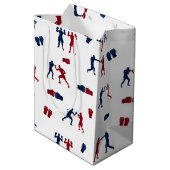 赤と青のボクシンググローブボクサーパターン ミディアムペーパーバッグ (裏面アングル)