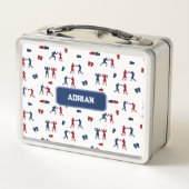 赤と青のボクシンググローブボクサーパターン メタルランチボックス (裏面)