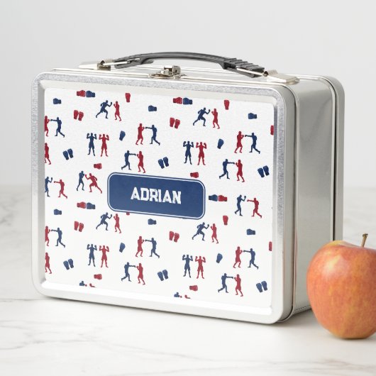 赤と青のボクシンググローブボクサーパターン メタルランチボックス (インサイチュ)