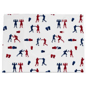 赤と青のボクシンググローブボクサーパターン ラージペーパーバッグ (正面)