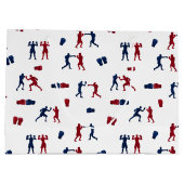 赤と青のボクシンググローブボクサーパターン ラージペーパーバッグ (裏面)