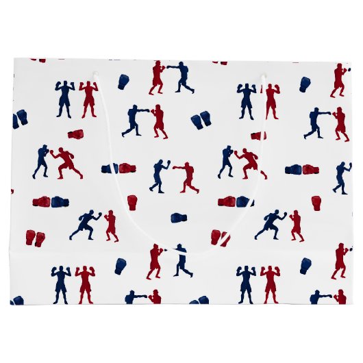 赤と青のボクシンググローブボクサーパターン ラージペーパーバッグ (裏面)