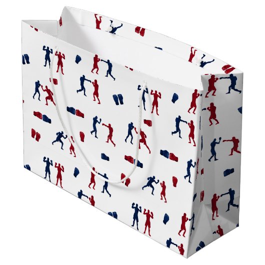 赤と青のボクシンググローブボクサーパターン ラージペーパーバッグ (裏面アングル)