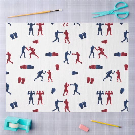 赤と青のボクシンググローブボクサーパターン 薄葉紙 (クラフト)