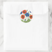 赤と青のポピーのステッカー ラウンドシール (バッグ)