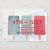 赤と青のポプシクル7月4日パーティー 招待状 (正面)