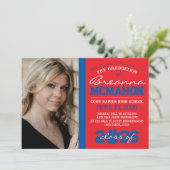 赤と青のポー印刷卒業のお知らせ 招待状 (スタンド正面)