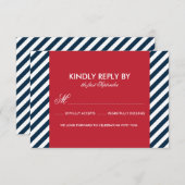 赤と青のマリンストライプ ウェディング・RSVPカード 出欠カード (正面/裏面)