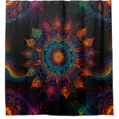 赤と青のマンダラのかわいいカラフルの渦巻き シャワーカーテン (正面)