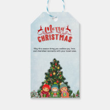 赤と青のミニマルなメリークリスマスギフトラベル