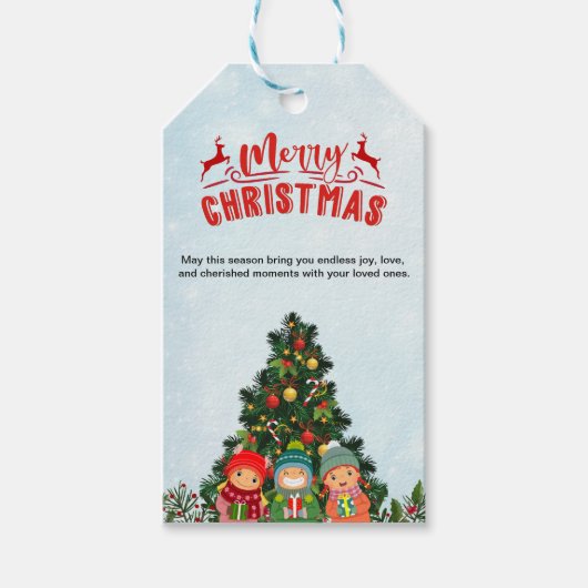 赤と青のミニマルなメリークリスマスギフトラベル ギフトタグ (正面)