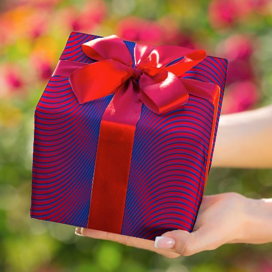 赤と青のモアレ効果モダン抽象芸術 ラッピングペーパー