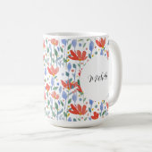 赤と青のモノグラム入り水彩花柄 コーヒーマグカップ (正面右)