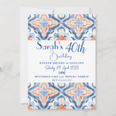 赤と青のモロッコタイル誕生日 招待状 (正面)