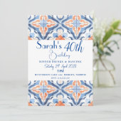 赤と青のモロッコタイル誕生日 招待状 (スタンド正面)