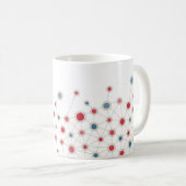 赤と青のラインとドット コーヒーマグカップ (正面右)