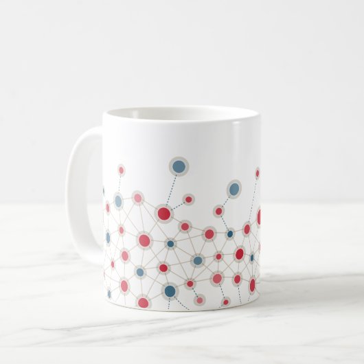 赤と青のラインとドット コーヒーマグカップ (正面左)